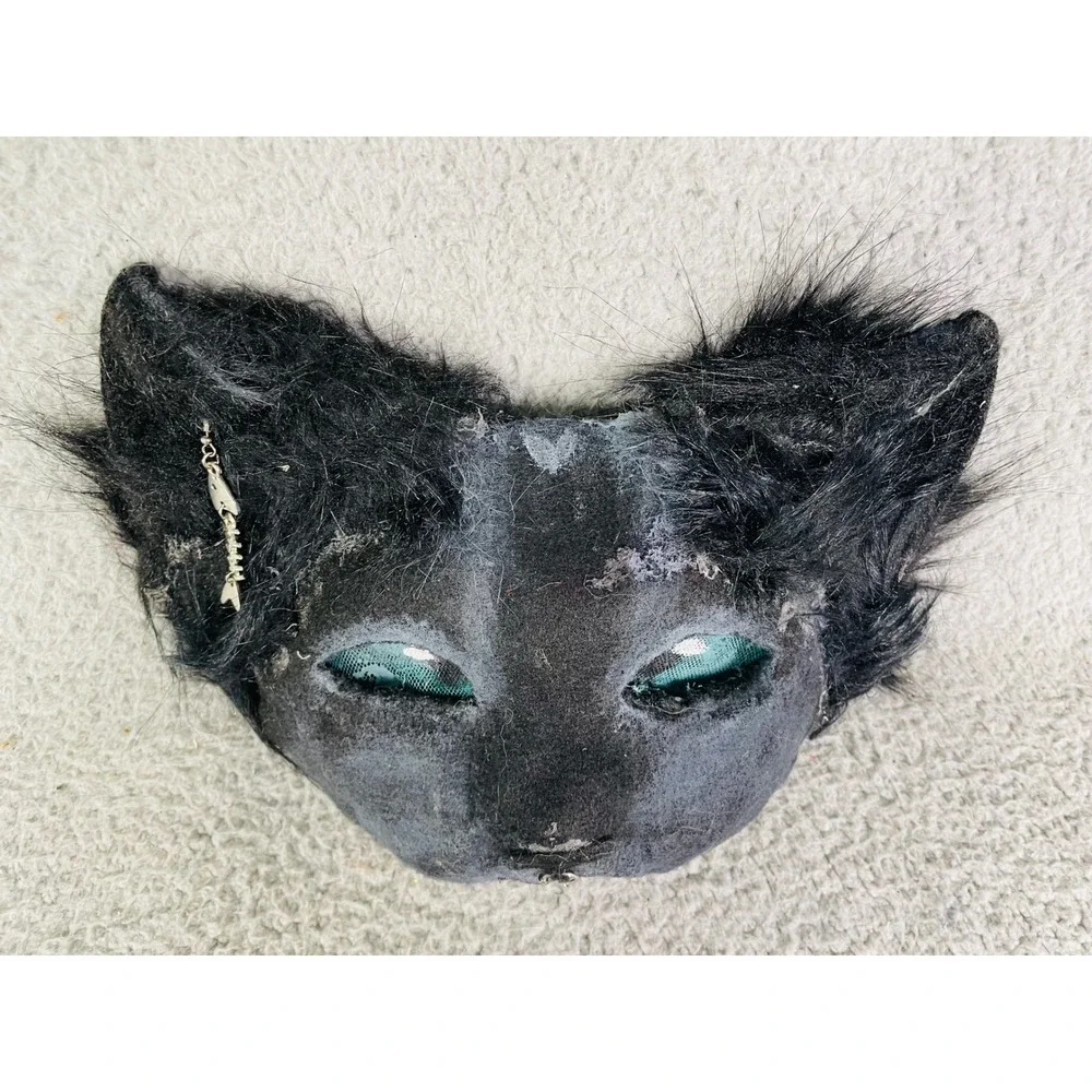 Black Cat Mask Furry Costume Accessory Fishbone Earring Cosplay Therian Animal